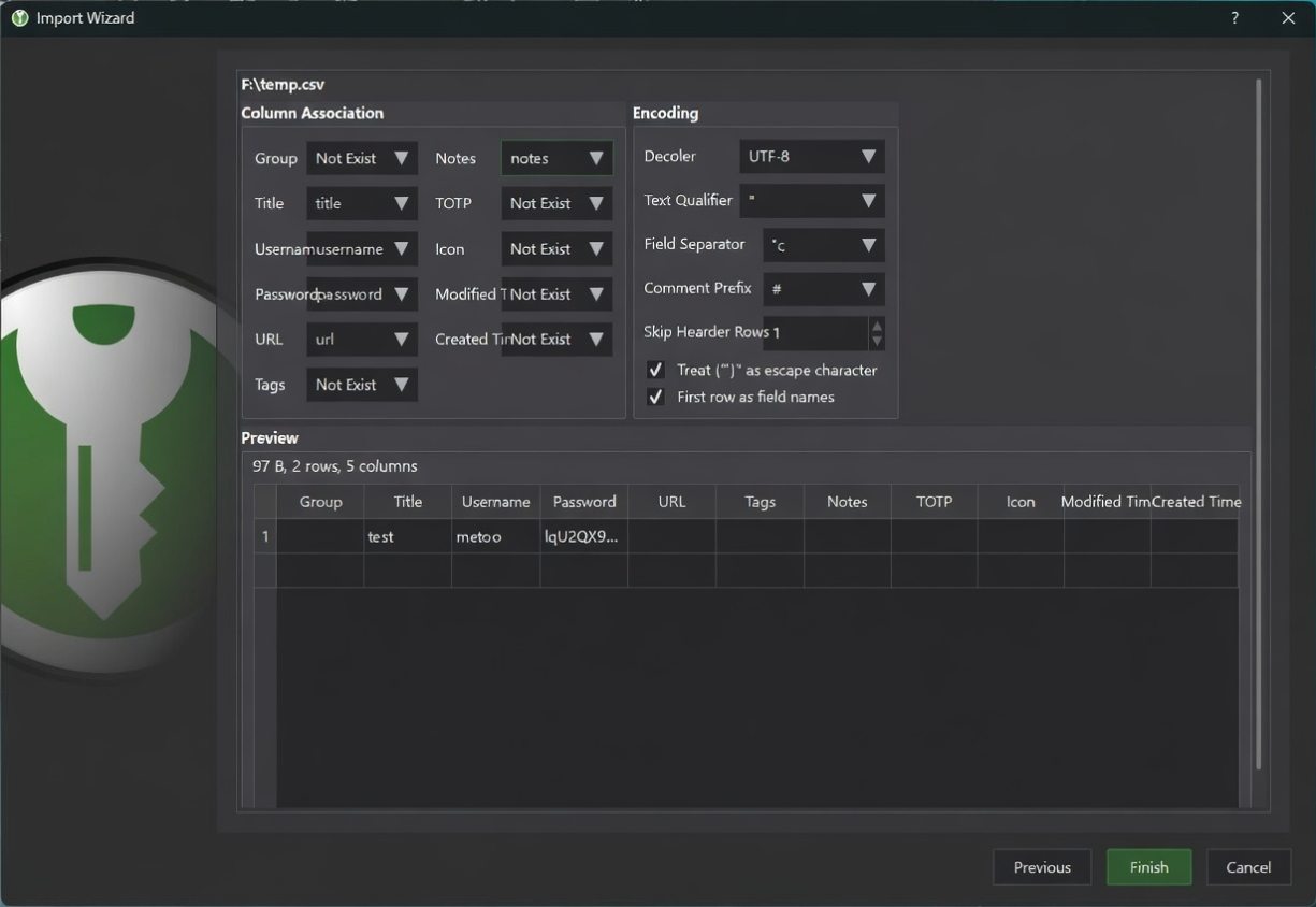 Configure import parameters